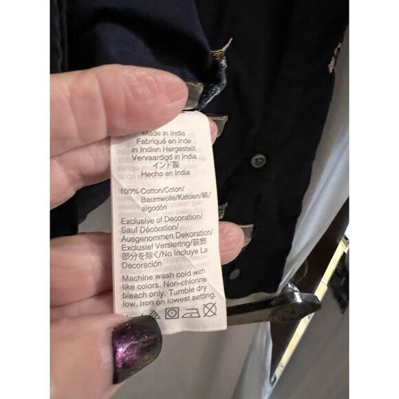 J Crew Dog Days Scottie Dog Navy Button Up Top Sz 4 Preppy Novelty Print Slim - Picture 5 of 8